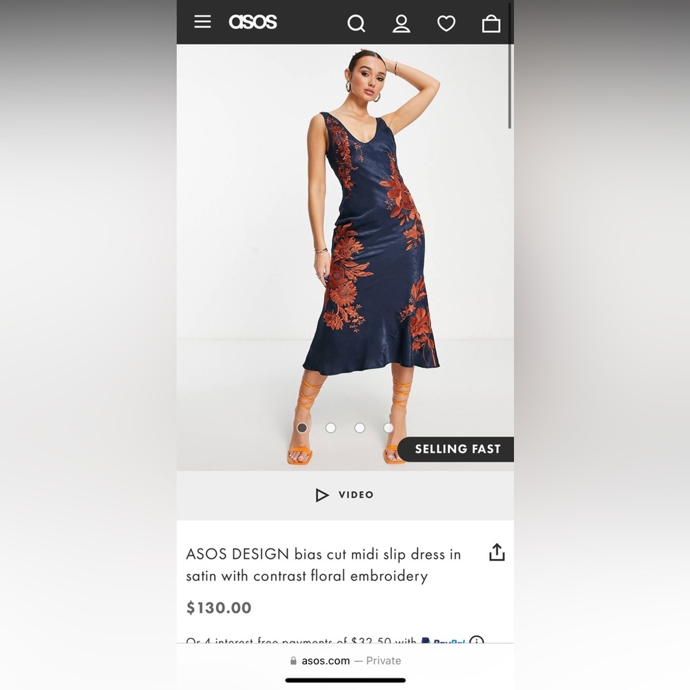 ASOS Design bias cut midi slip dress in satin